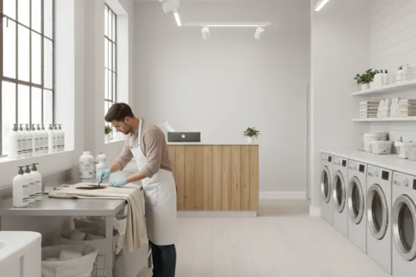 Stain removal service in a professional laundry
